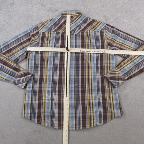 True Religion Shirt Mens 3XL Brown Blue Plaid Pearl Snap Button Western Pockets - Picture 8 of 11